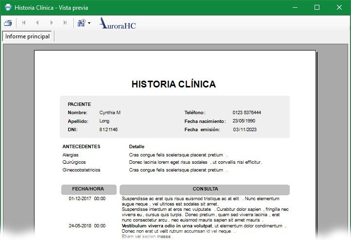 AuroraHC - Respaldo de datos Historia Clínica Digital AuroraHC - Imprimir